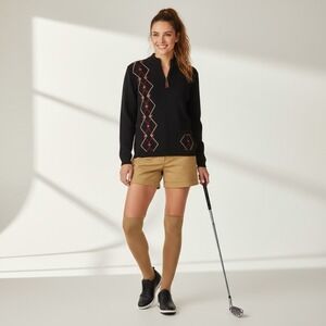 St. John Sport‎ Black Geometric Pattern Quarter Zip Women's Golf Sweater Size L
